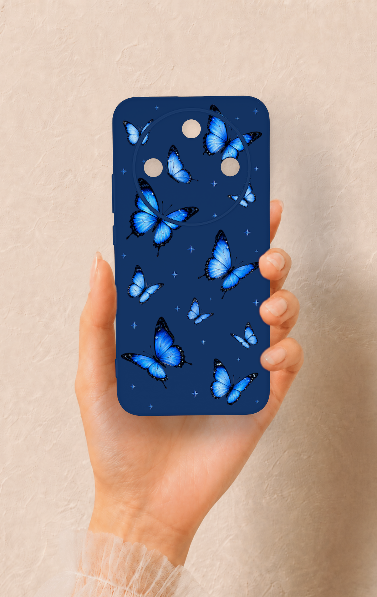 Honor Magic 8 Lite Uyumlu Parlak Mavi Kelebek Desenli Silikon Kılıf