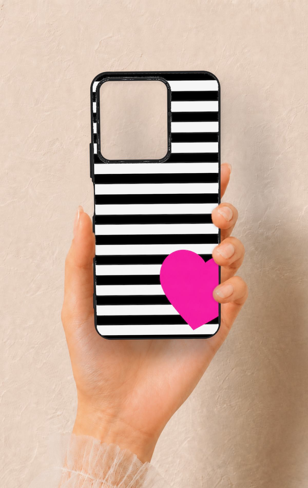 Vivo Y35 Uyumlu Çizgili Kalp Desenli Silikon Kılıf