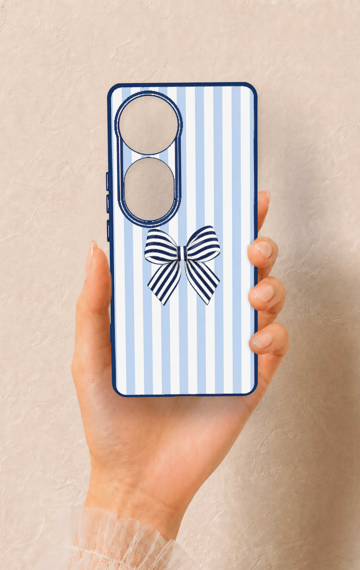 Vivo V40 Uyumlu Mavi Beyaz Kurdele Desenli Silikon Kılıf
