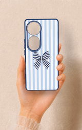 Vivo V40 Uyumlu Mavi Beyaz Kurdele Desenli Silikon Kılıf