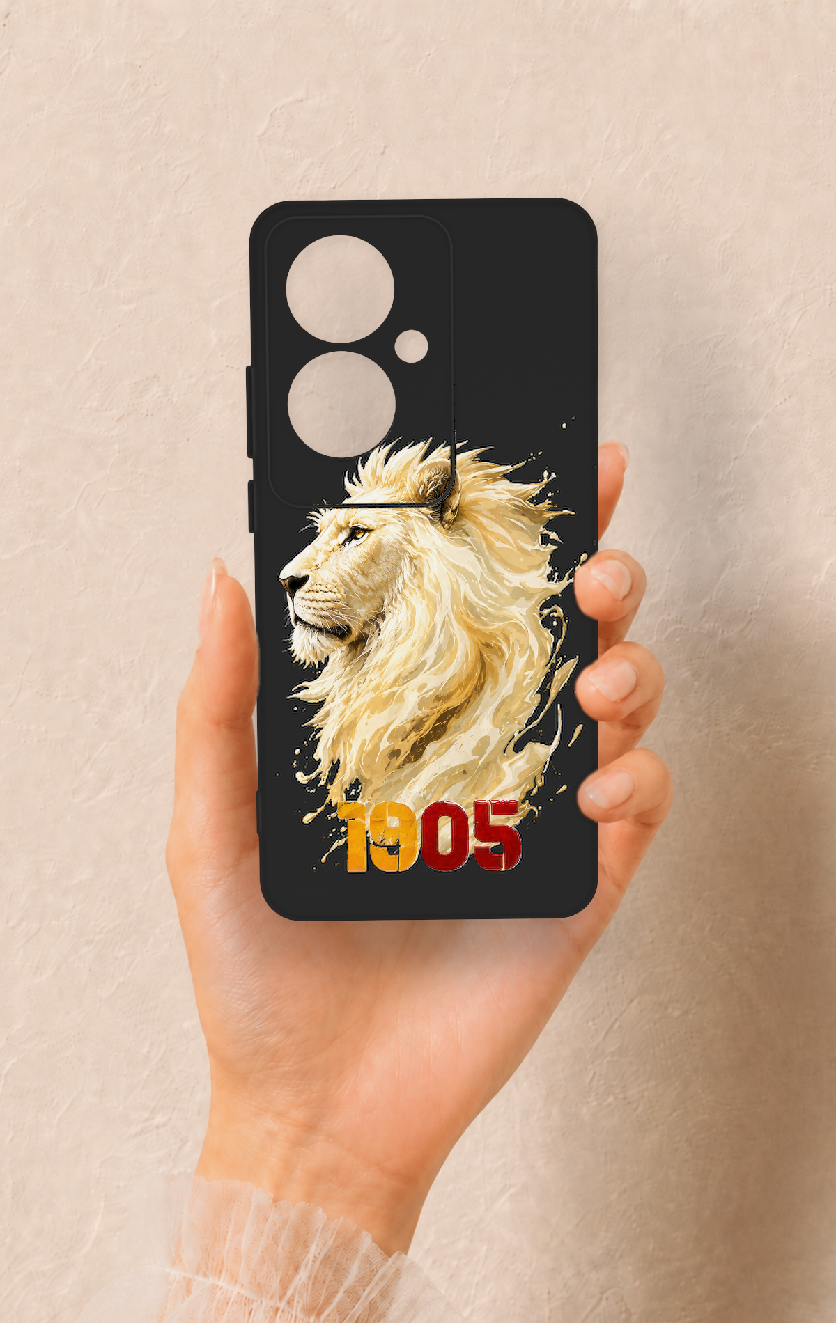 Oppo Reno 11F Uyumlu Sarı Kırmızı 1905 Aslan Desenli Silikon Kılıf