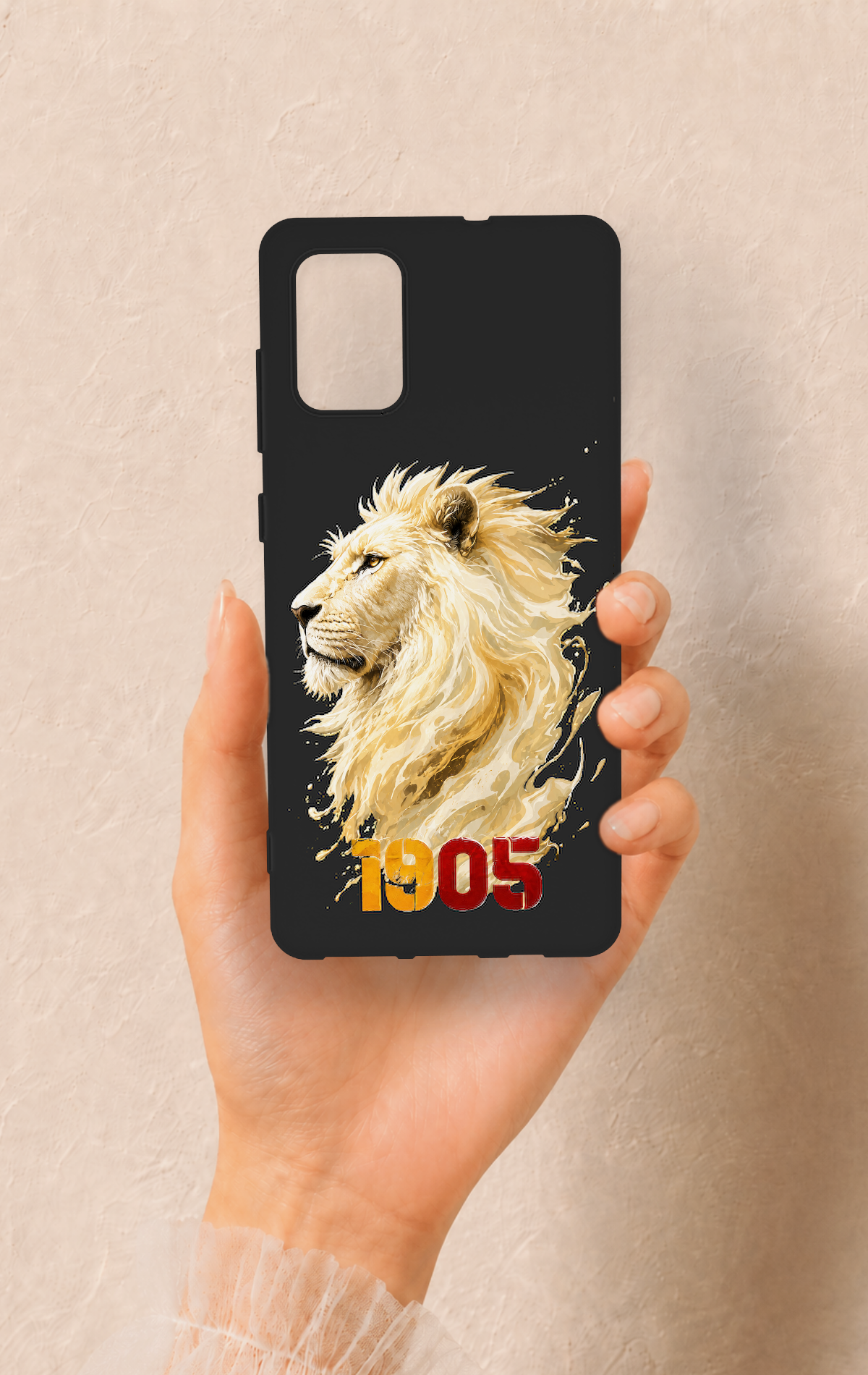 Samsung-A71 Uyumlu Sarı Kırmızı 1905 Aslan Desenli Silikon Kılıf