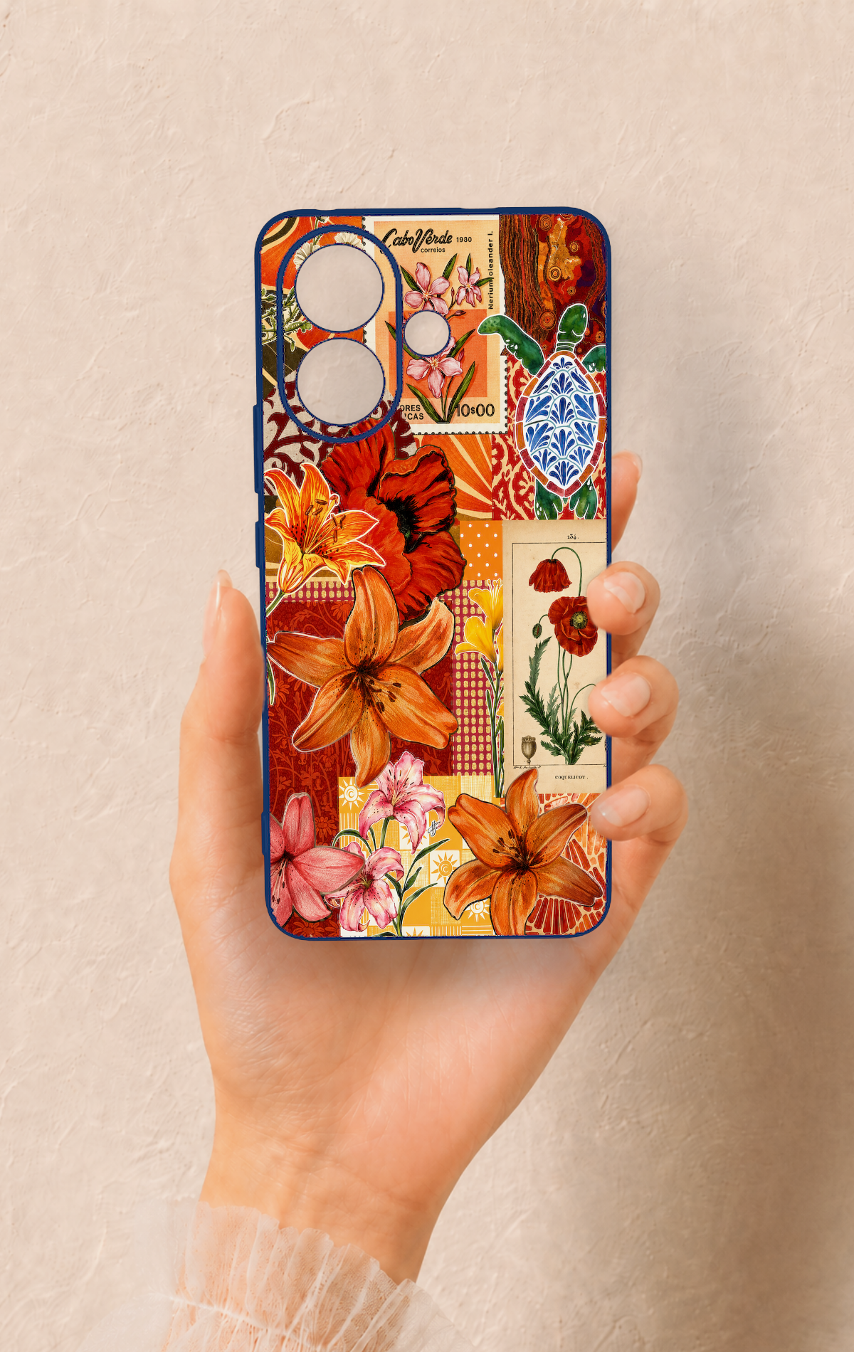 Vivo V60 Lite Uyumlu Turuncu Zambak Desenli Silikon Kılıf
