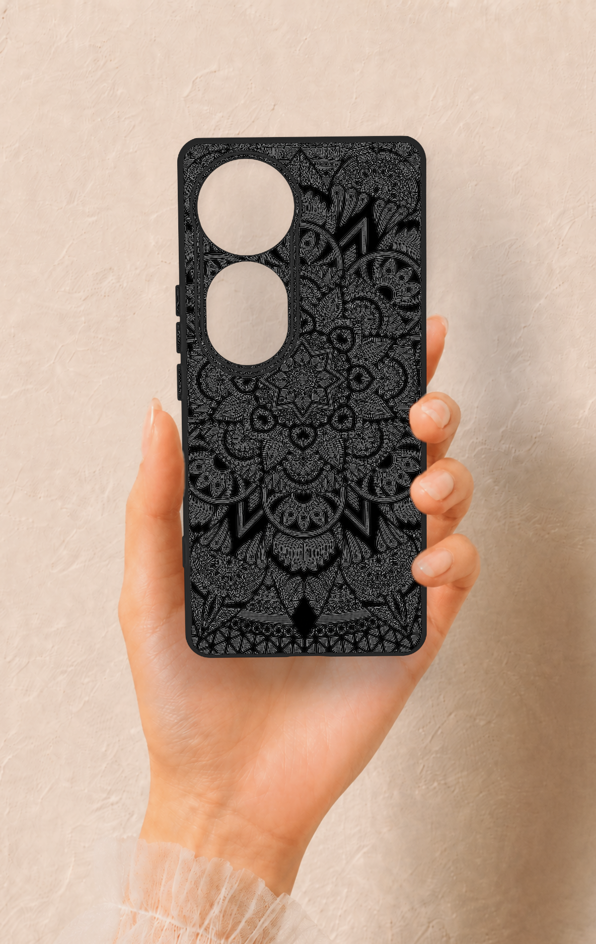 Vivo V40 Uyumlu Siyah Beyaz Mandala Desenli Silikon Kılıf