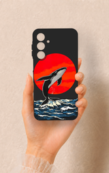 Samsung A16 Uyumlu Kırmızı Güneş Balina Desenli Silikon Kılıf