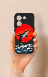 Poco X8 Pro Uyumlu Kırmızı Güneş Balina Desenli Silikon Kılıf
