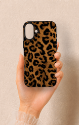 iPhone 16 Plus Uyumlu Koyu Leopar Deri Desenli Silikon Kılıf