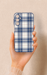 Samsung A24 Uyumlu Bej Lacivert Ekose Desenli Silikon Kılıf
