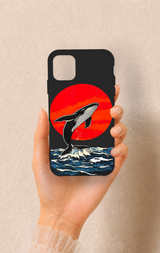 iPhone 11 Uyumlu Kırmızı Güneş Balina Desenli Silikon Kılıf
