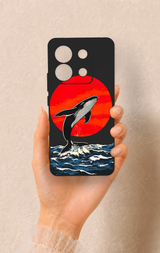 Redmi Note 13 Pro 5G Uyumlu Kırmızı Güneş Balina Desenli Silikon Kılıf