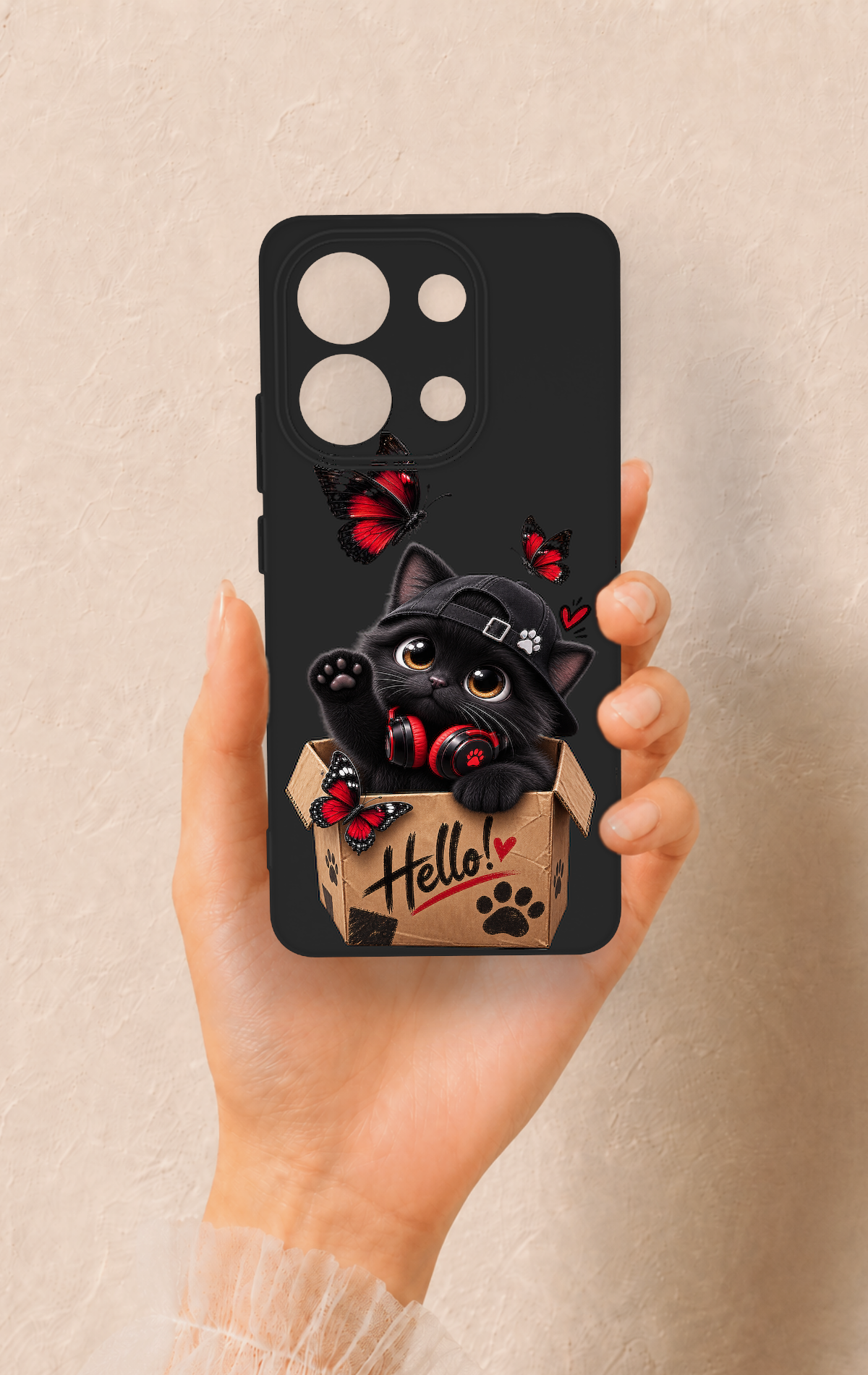Redmi Note 13 4G Uyumlu Hello Cat Desenli Silikon Kılıf