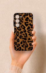 Samsung S23 Uyumlu Koyu Leopar Deri Desenli Silikon Kılıf