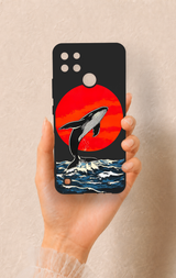 Realme C21Y Uyumlu Kırmızı Güneş Balina Desenli Silikon Kılıf