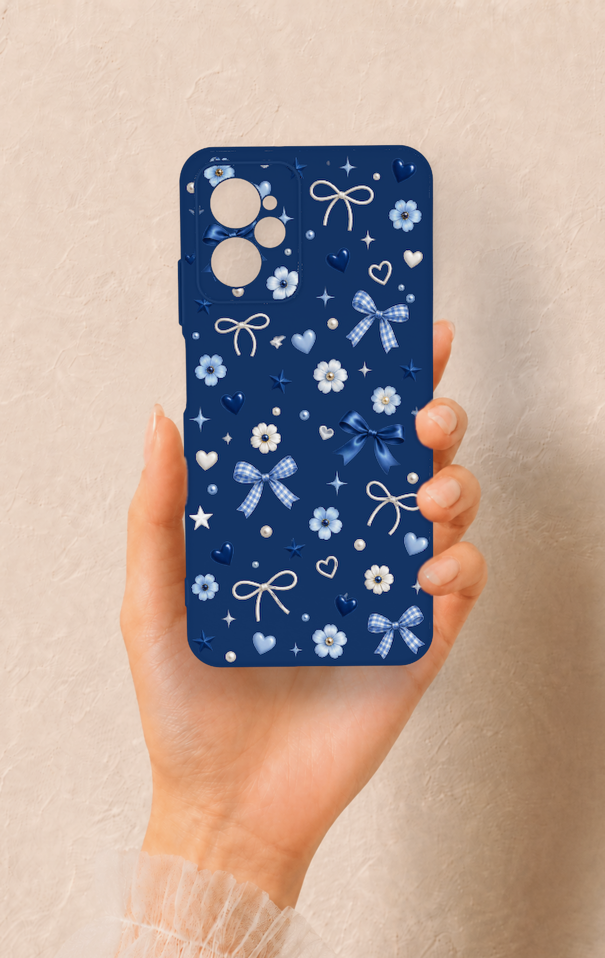 Casper Via X30 Uyumlu Mavi Papatya Fiyonk Desenli Silikon Kılıf