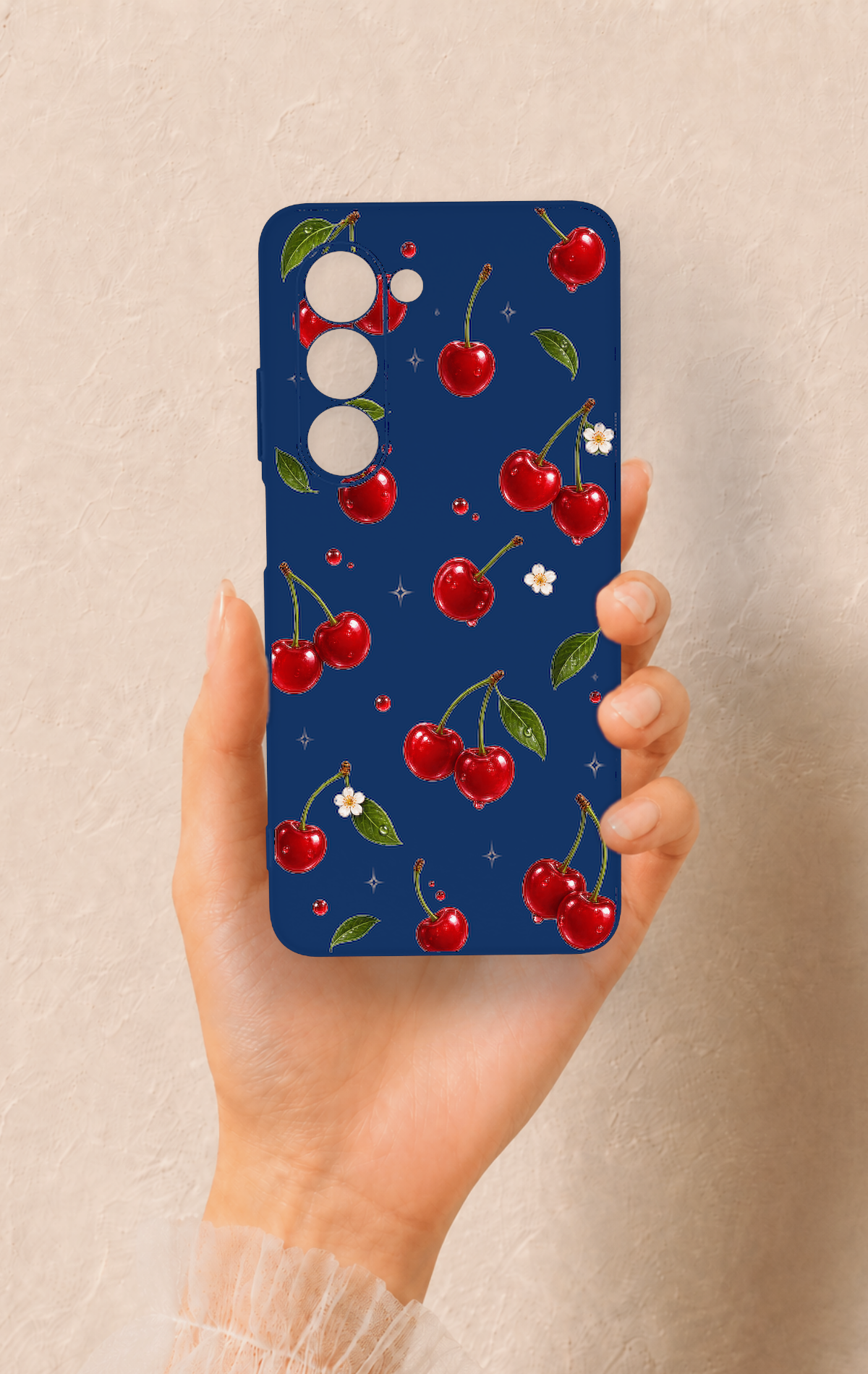 Oppo A5 5G Uyumlu Kiraz Papatya Desenli Silikon Kılıf