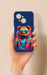 Tecno Spark Go1 Uyumlu Gözlüklü Ayı Desenli Silikon Kılıf