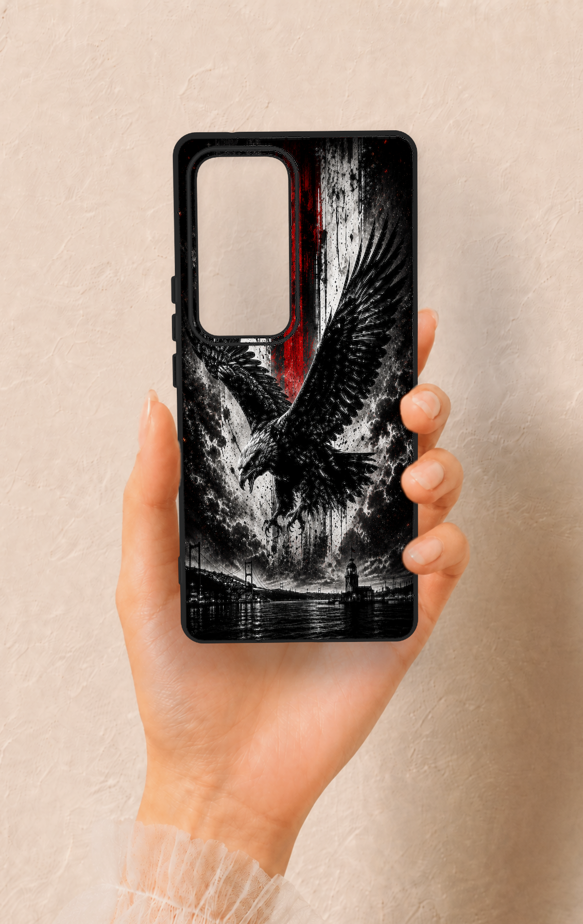 Vivo V30 Uyumlu Kara Kartal Desenli Silikon Kılıf