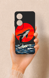 Oppo A60 Uyumlu Kırmızı Güneş Balina Desenli Silikon Kılıf