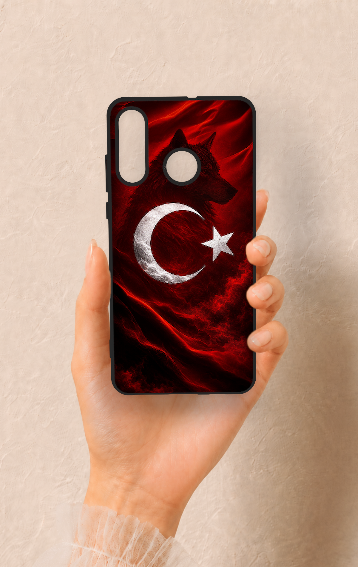 Huawei P30 Lite Uyumlu Kurt Türk Bayrağı Desenli Silikon Kılıf