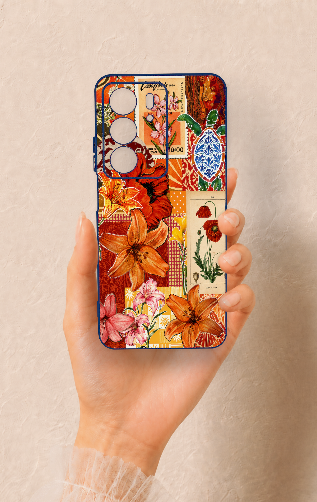 Realme C75 Uyumlu Turuncu Zambak Desenli Silikon Kılıf