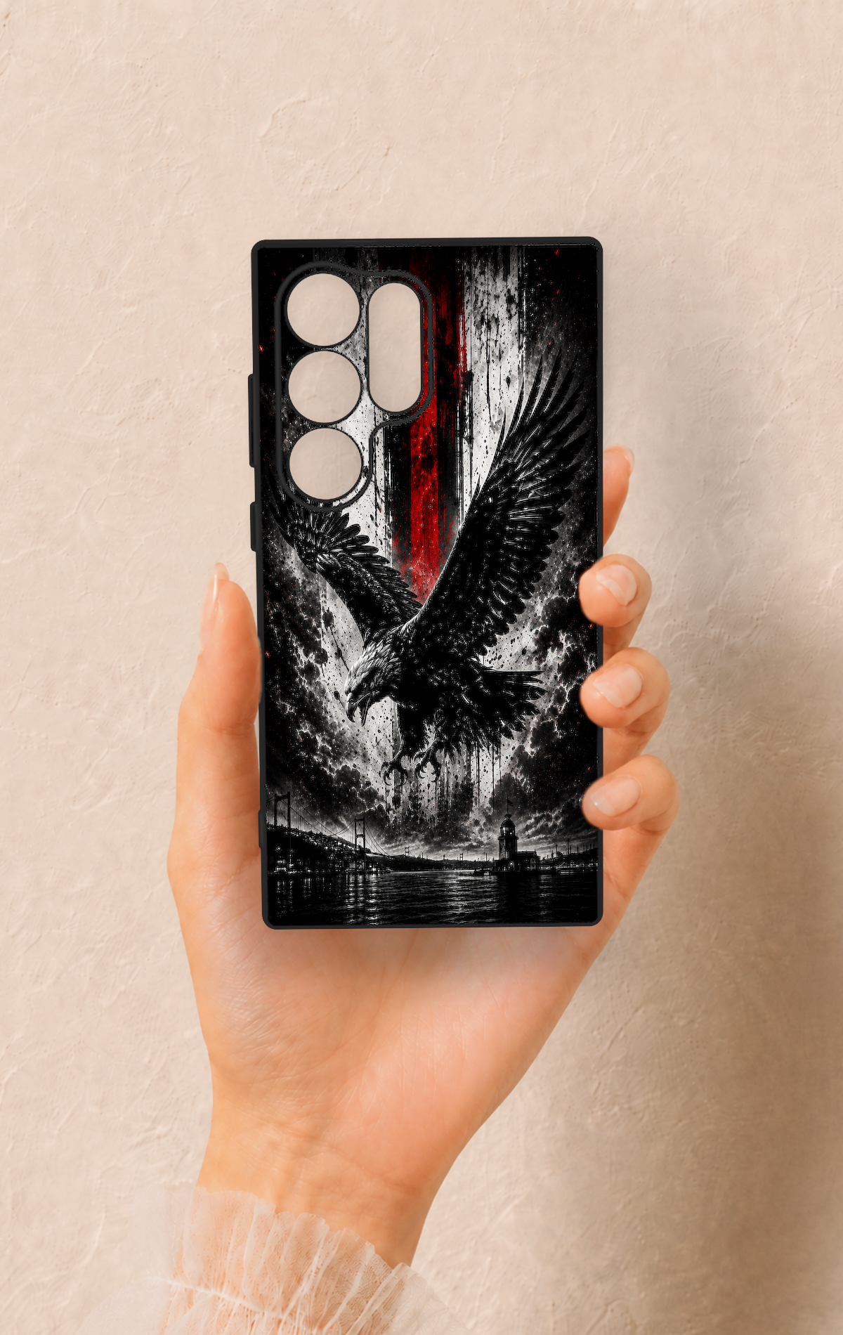 Samsung S24 Ultra Uyumlu Kara Kartal Desenli Silikon Kılıf