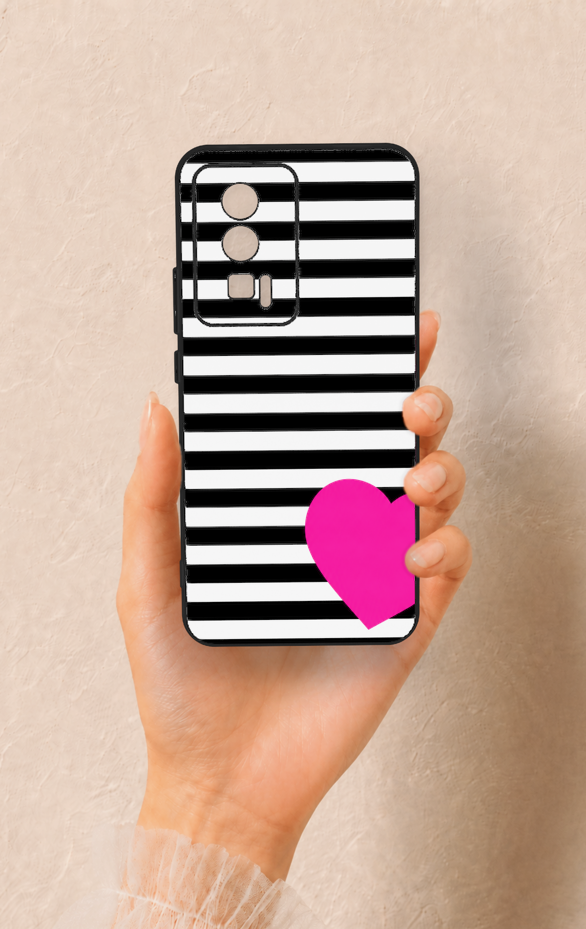 Poco F5 Pro Uyumlu Çizgili Kalp Desenli Silikon Kılıf