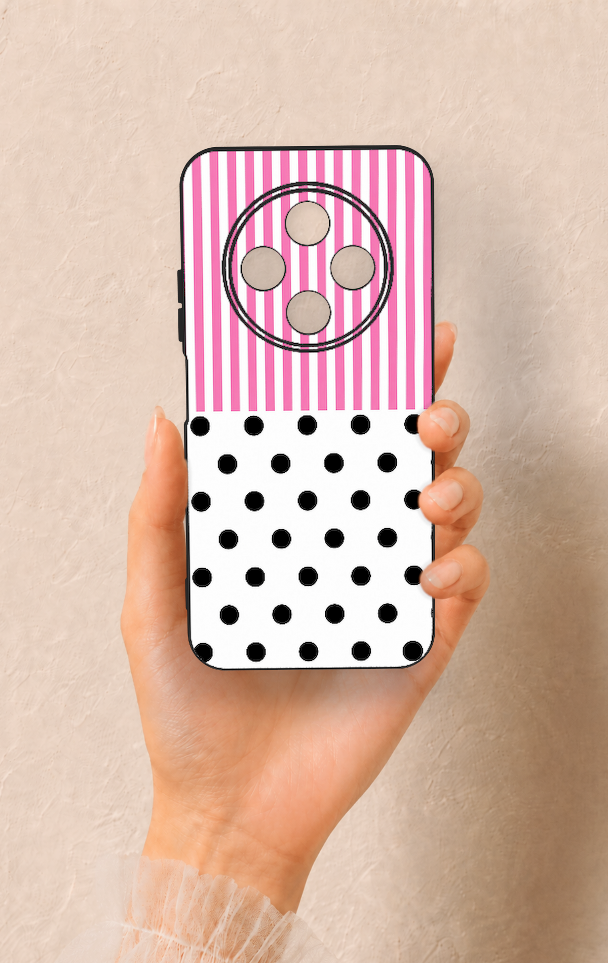 Tecno Spark 30C Uyumlu Pembe Çizgili Puantiye Desenli Silikon Kılıf