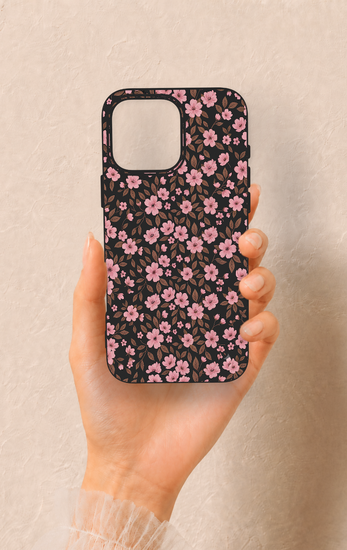 iPhone 16 Pro Max Uyumlu Mini Pembe Çiçek Desenli Silikon Kılıf