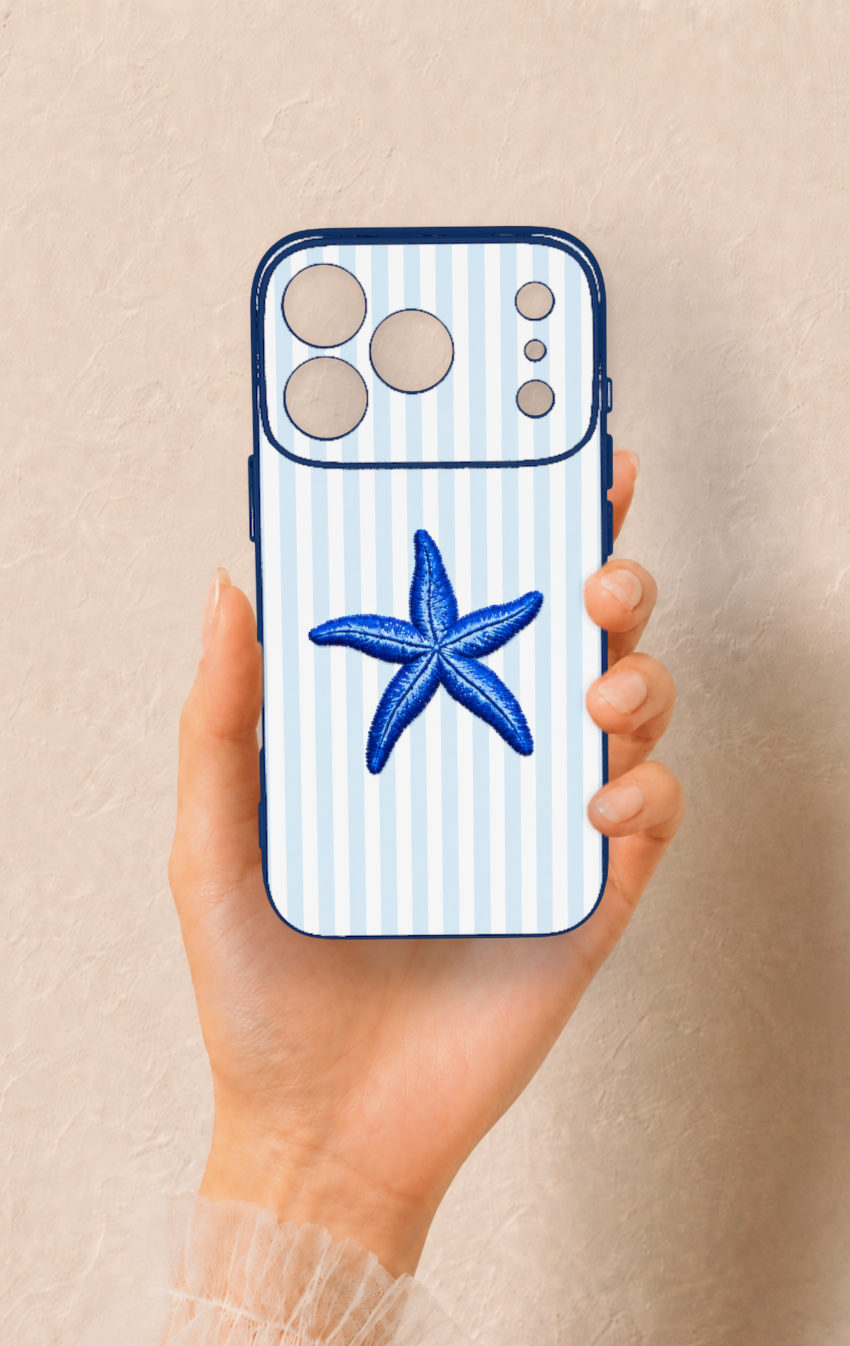 iPhone 17 Pro Uyumlu Mavi Deniz Yıldızı Desenli Silikon Kılıf