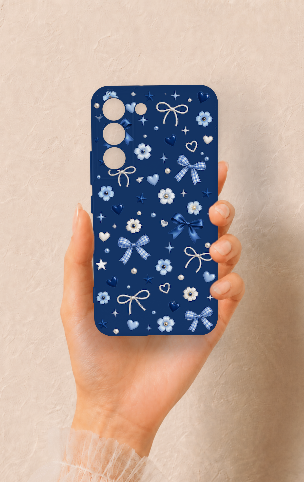 Samsung S22 Uyumlu Mavi Papatya Fiyonk Desenli Silikon Kılıf
