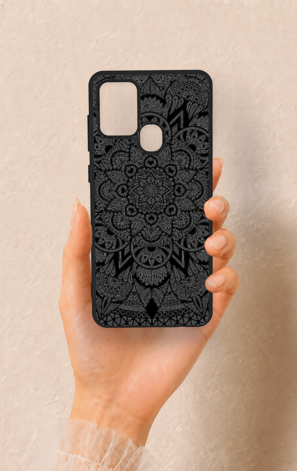 Samsung A21S Uyumlu Siyah Beyaz Mandala Desenli Silikon Kılıf