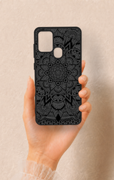Samsung A21S Uyumlu Siyah Beyaz Mandala Desenli Silikon Kılıf