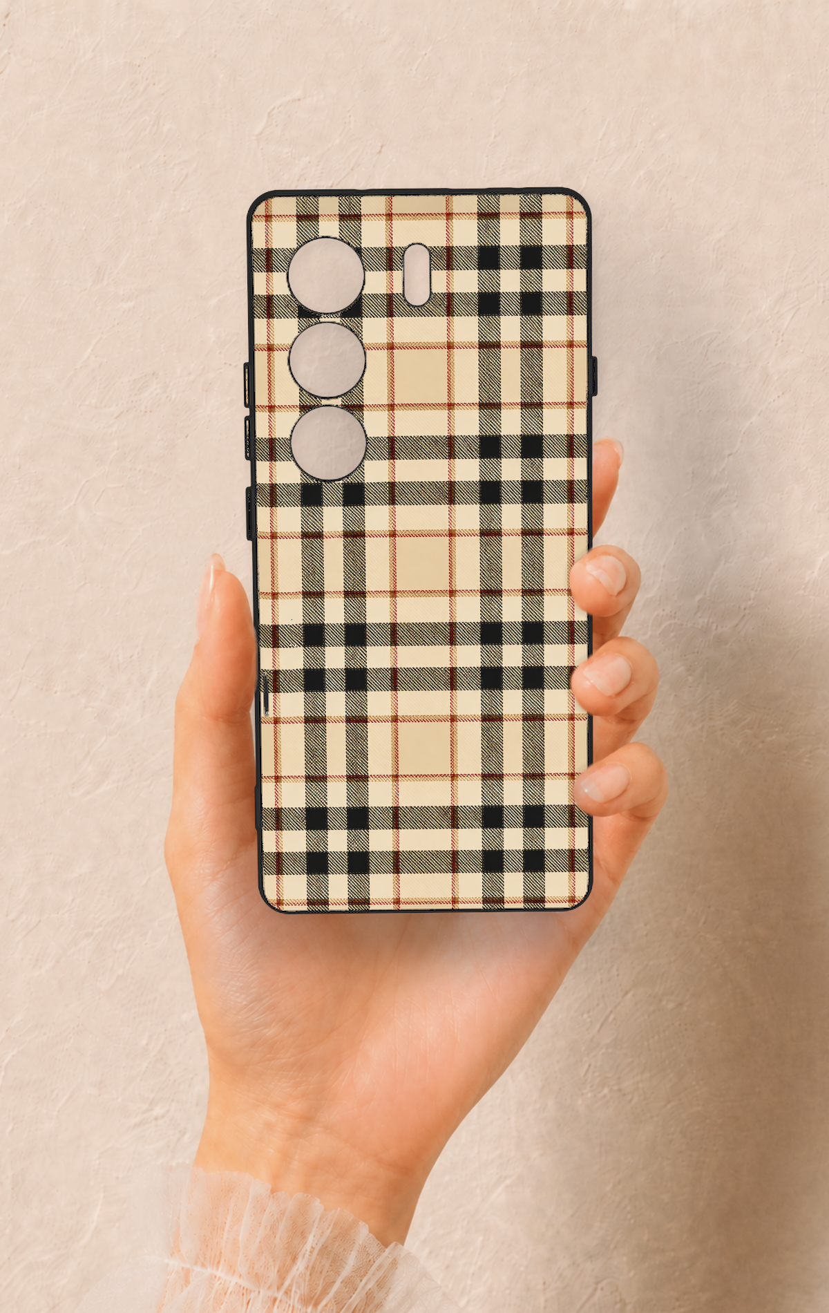 Tecno Camon 40 4G Uyumlu Karamel Siyah Ekose Desenli Silikon Kılıf