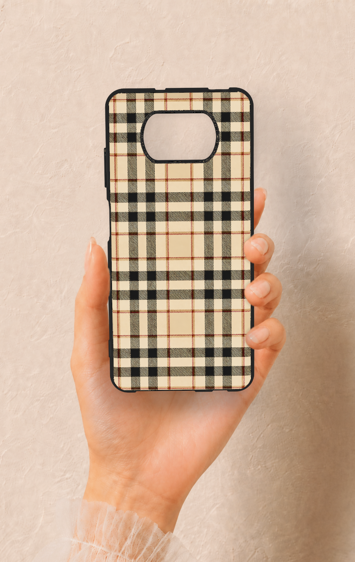 Poco X3 Uyumlu Karamel Siyah Ekose Desenli Silikon Kılıf