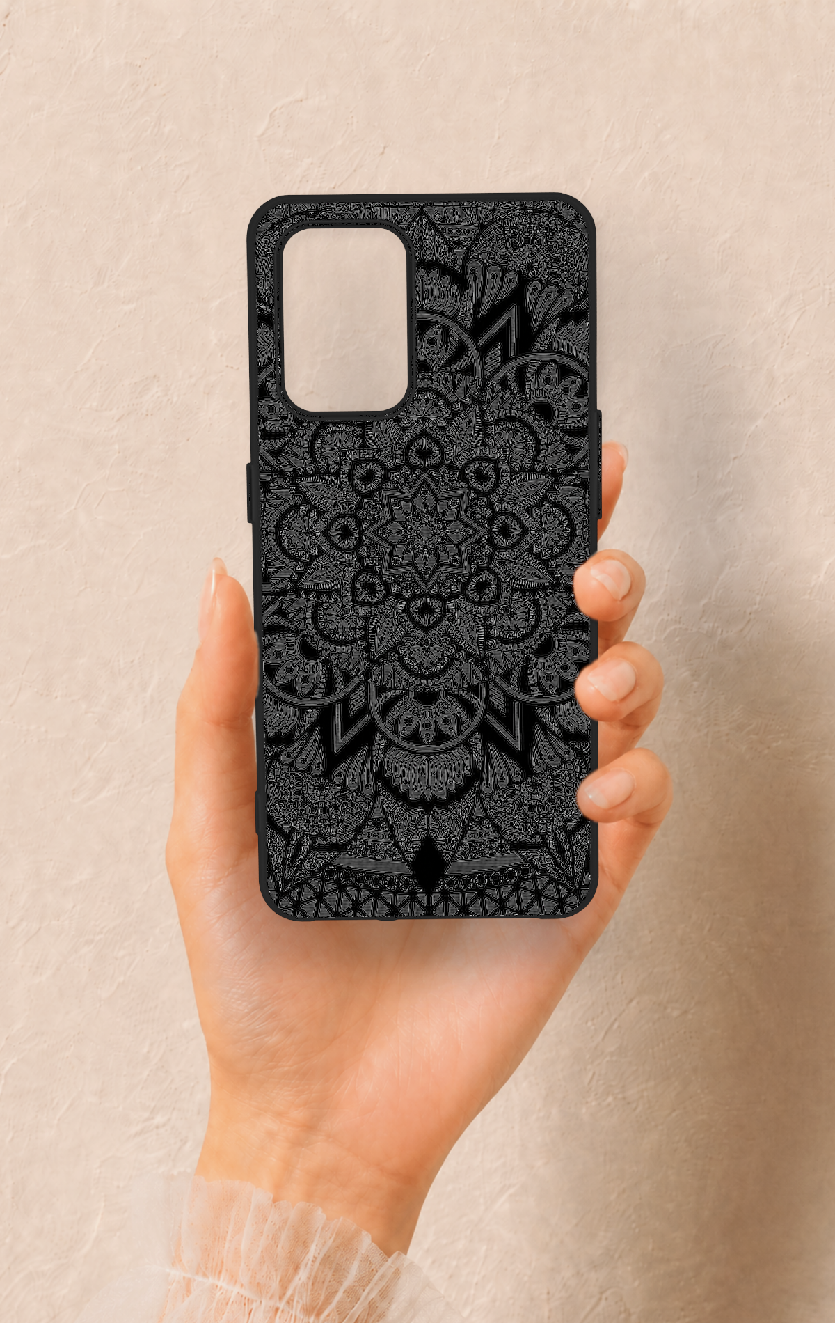 Oppo-A74 Uyumlu Siyah Beyaz Mandala Desenli Silikon Kılıf