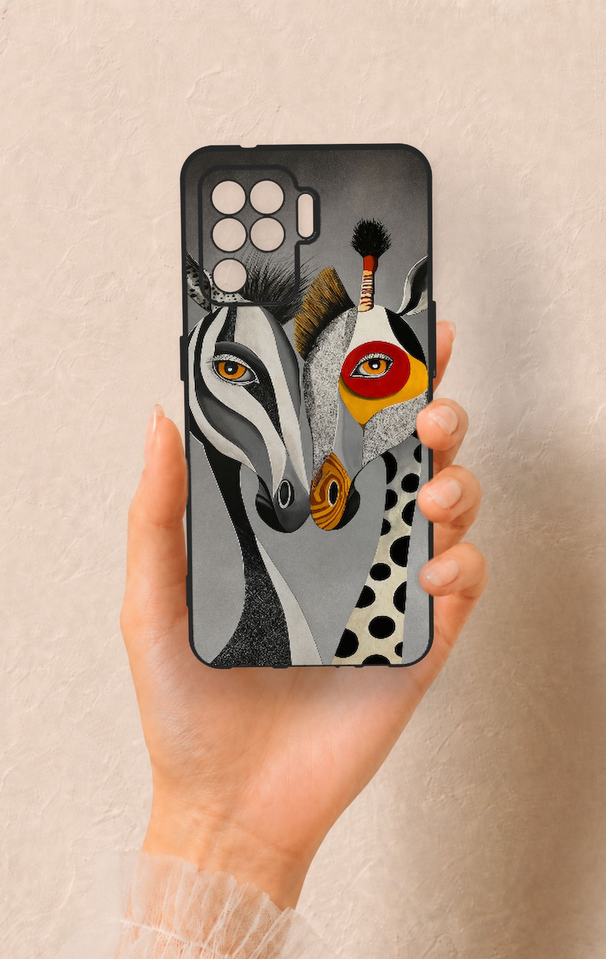 Oppo Reno 5 Lite Uyumlu Zebra ve Zürafa Desenli Silikon Kılıf
