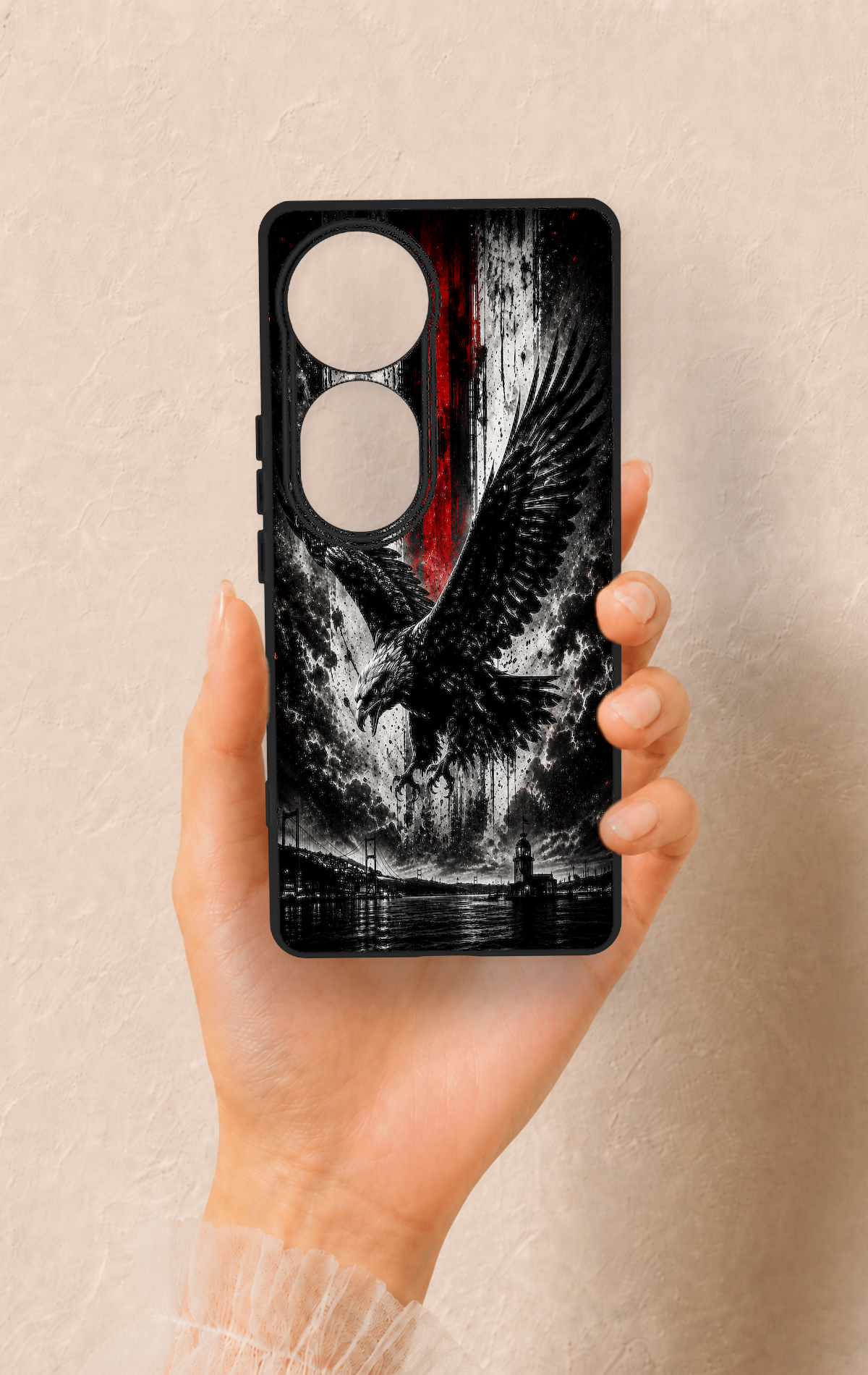 Vivo V40 Uyumlu Kara Kartal Desenli Silikon Kılıf