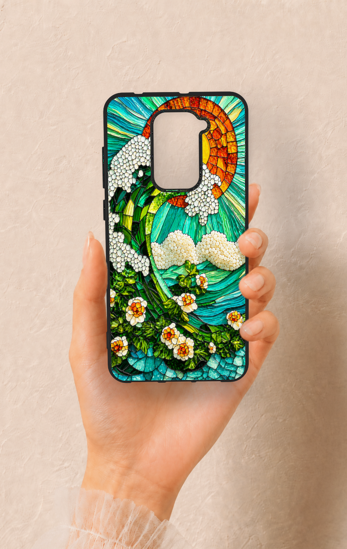Redmi Note 9 Uyumlu Mozaik Okyanus Dalgası Desenli Silikon Kılıf