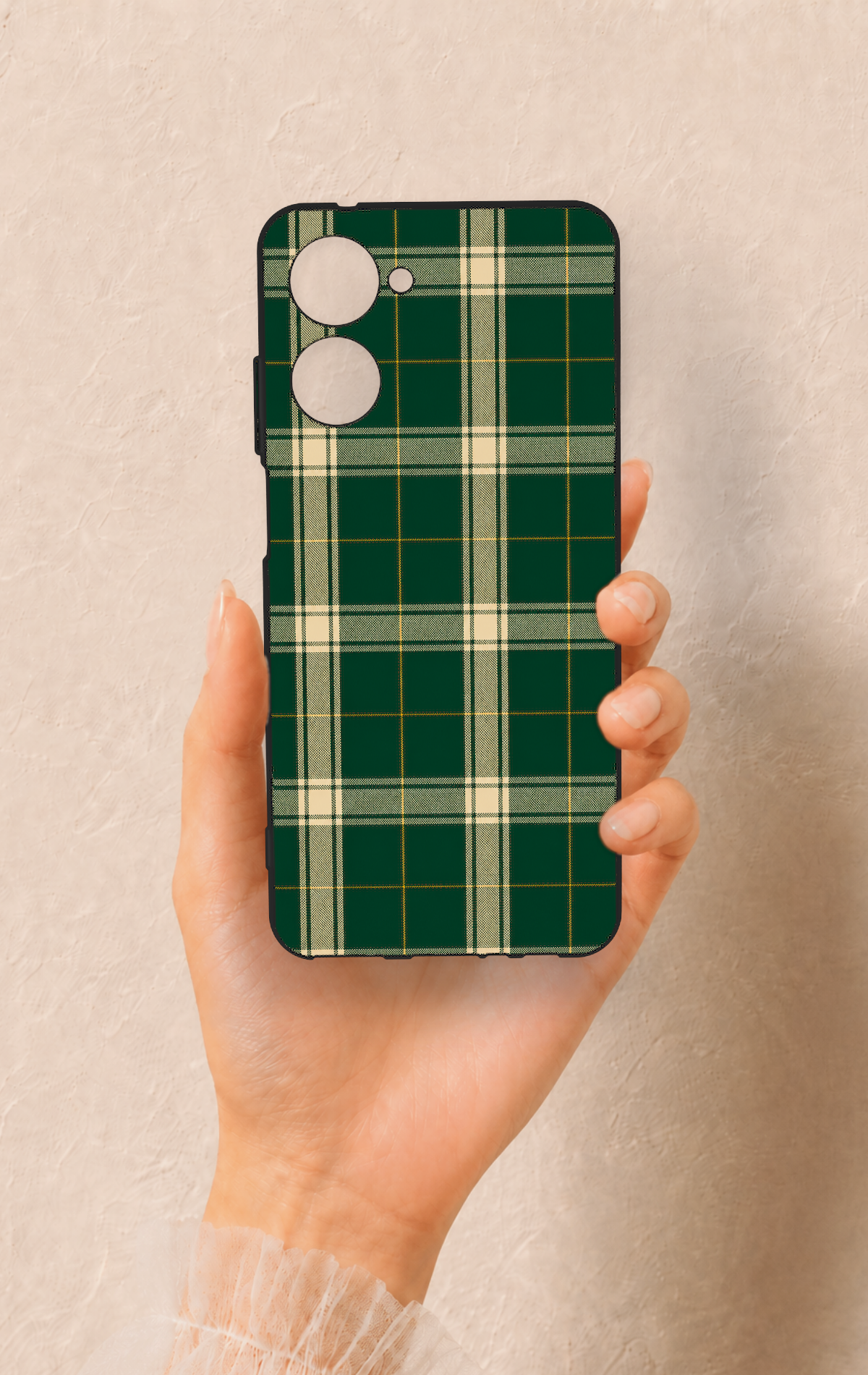 Realme 10 Uyumlu Klasik Yeşil Ekose Desenli Silikon Kılıf