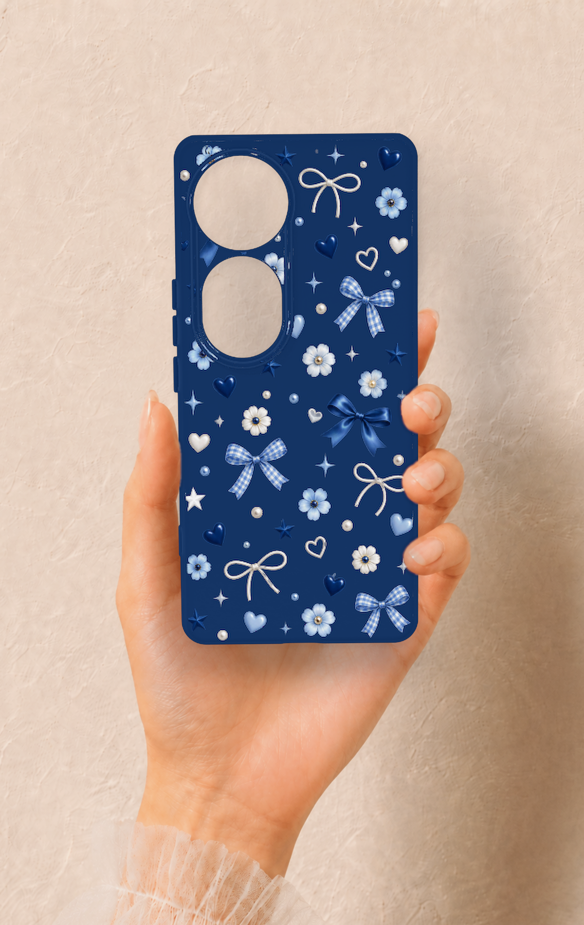 Vivo V40 Uyumlu Mavi Papatya Fiyonk Desenli Silikon Kılıf