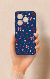 Tecno Spark 20 Pro Uyumlu Çiçek Kiraz Fiyonk Desenli Silikon Kılıf