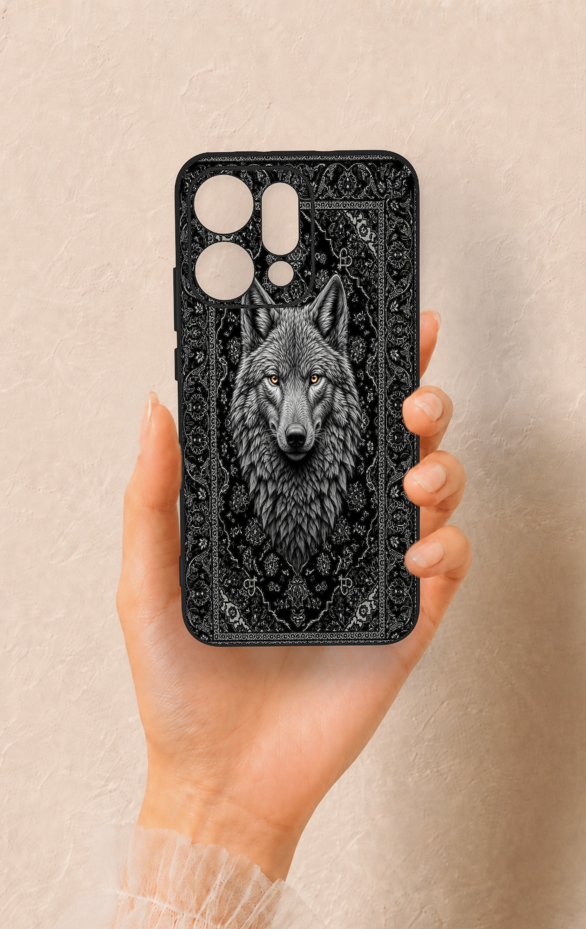 Oppo Reno 14 Uyumlu Etnik Kurt Desenli Silikon Kılıf