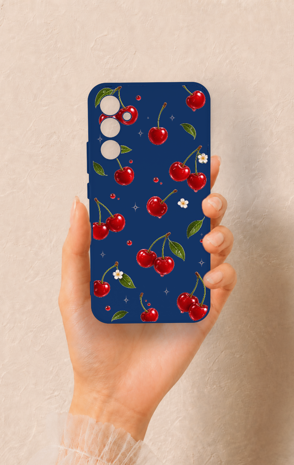Samsung A34 Uyumlu Kiraz Papatya Desenli Silikon Kılıf
