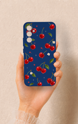 Samsung A34 Uyumlu Kiraz Papatya Desenli Silikon Kılıf