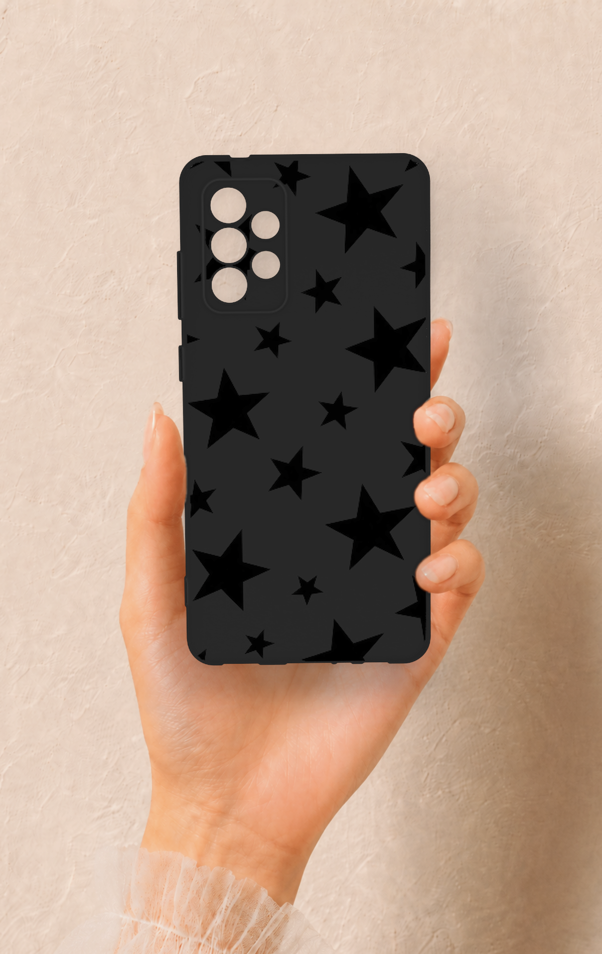Samsung-A72 Uyumlu Siyah Star Desenli Silikon Kılıf