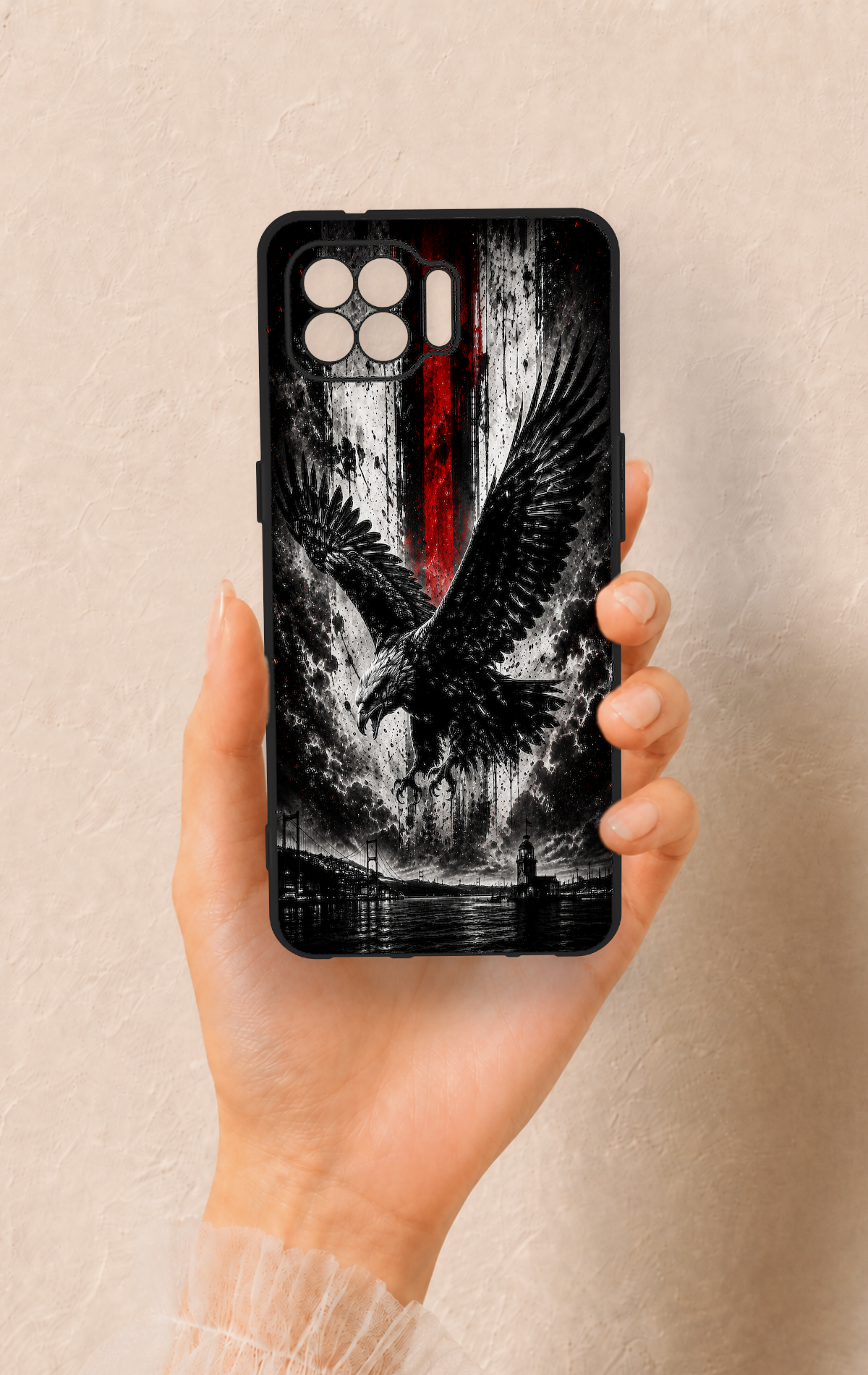 Oppo Reno 4 Lite Uyumlu Kara Kartal Desenli Silikon Kılıf