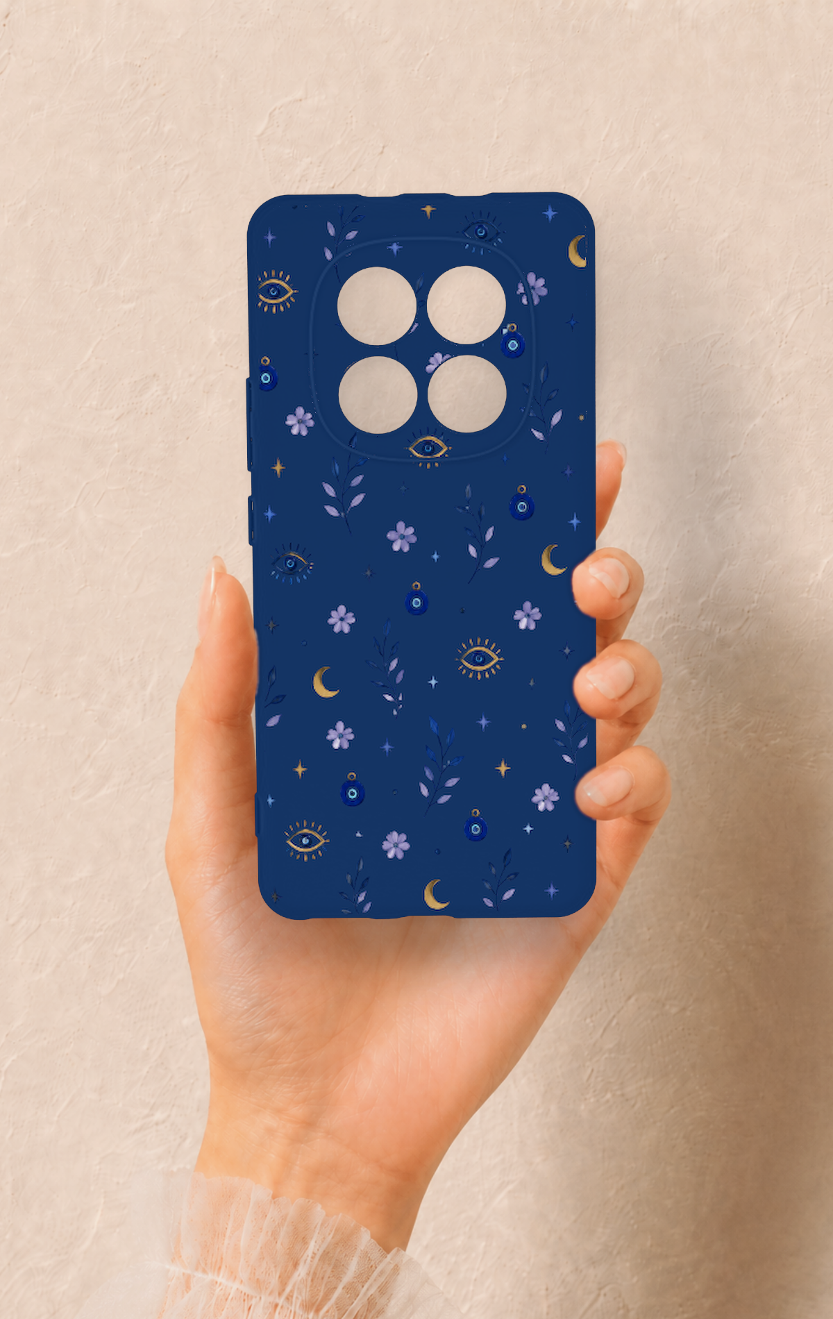 REDMİ NOTE 15 4G Uyumlu Mavi Nazar Papatya Desenli Silikon Kılıf