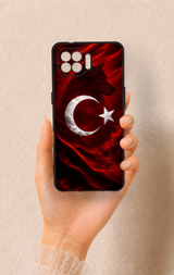 Oppo Reno 4 Lite Uyumlu Kurt Türk Bayrağı Desenli Silikon Kılıf