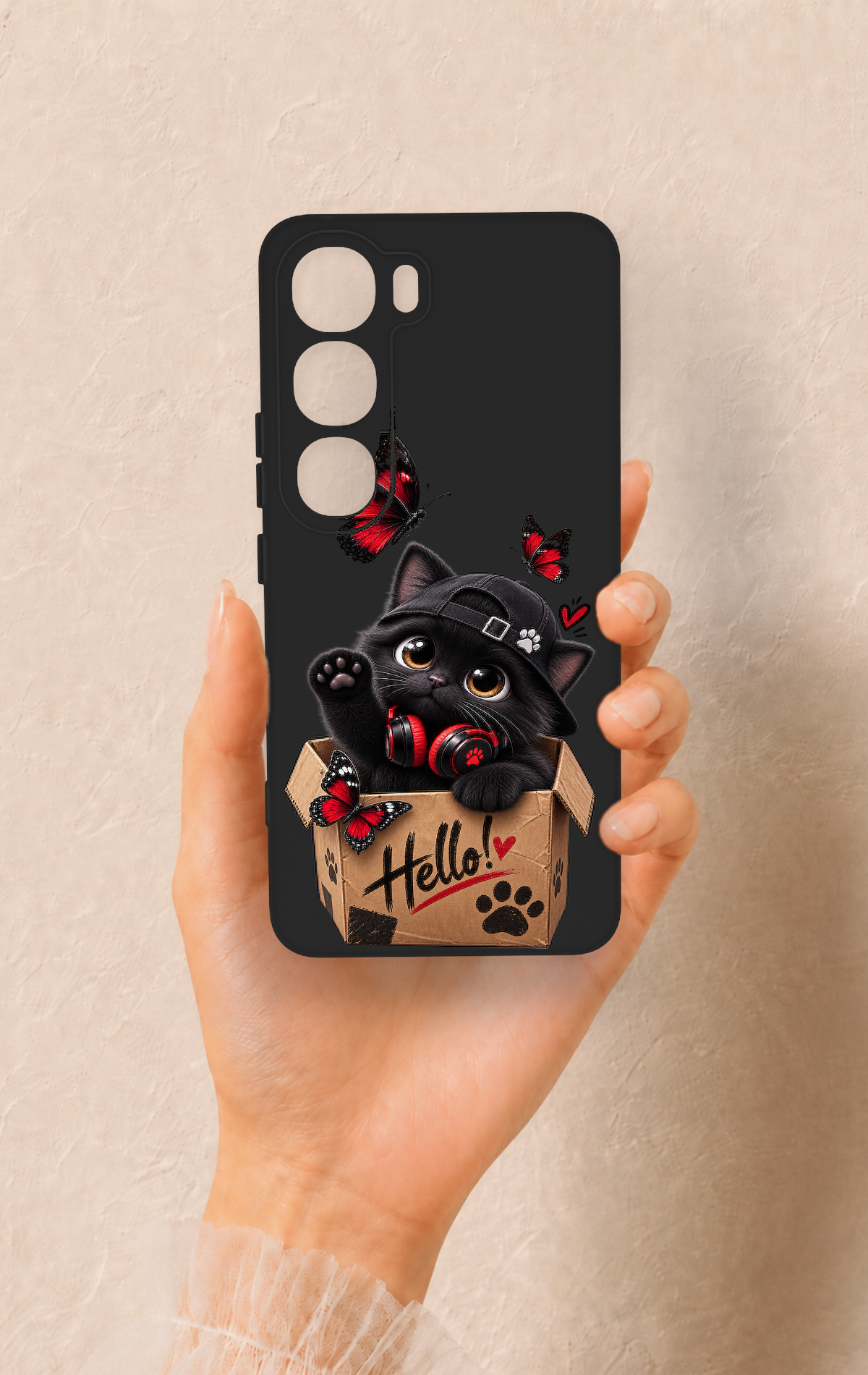 Vivo V40 Lite 5G Uyumlu Hello Cat Desenli Silikon Kılıf