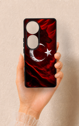 Vivo V40 Uyumlu Kurt Türk Bayrağı Desenli Silikon Kılıf